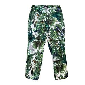Up! Women's Tropical Leaf Print Cropped Pants Size 10 Stretch Resortwear Chic